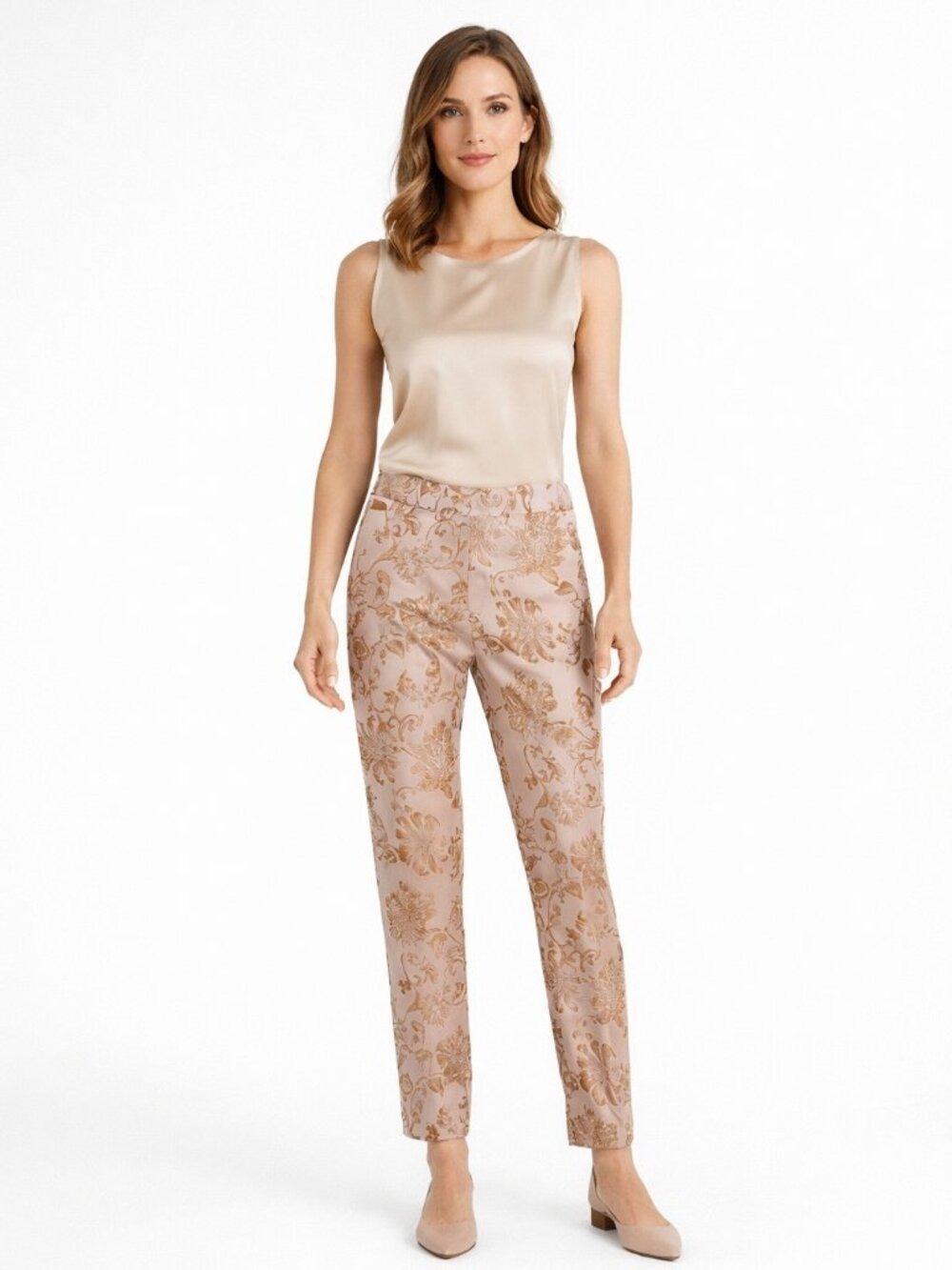 Chico's Satin Jacquard Pants Rose Smoke Size 6